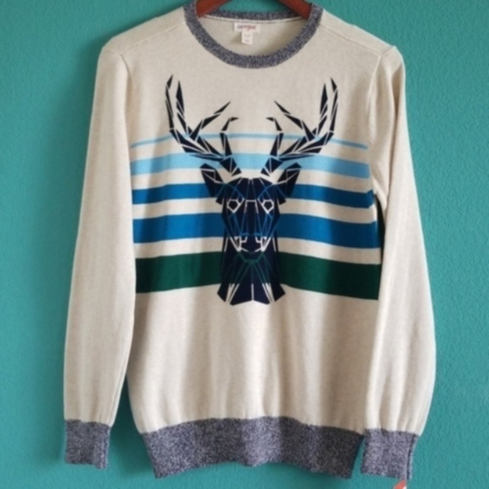 NWT {Cat & Jack} Cream Deer Striped Light Sweater